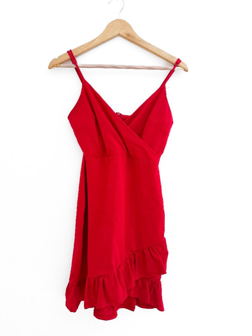 Lulu's Sealed With a Kiss Red Bodycon Mini Ruffle Faux Wrap Dress - Size S